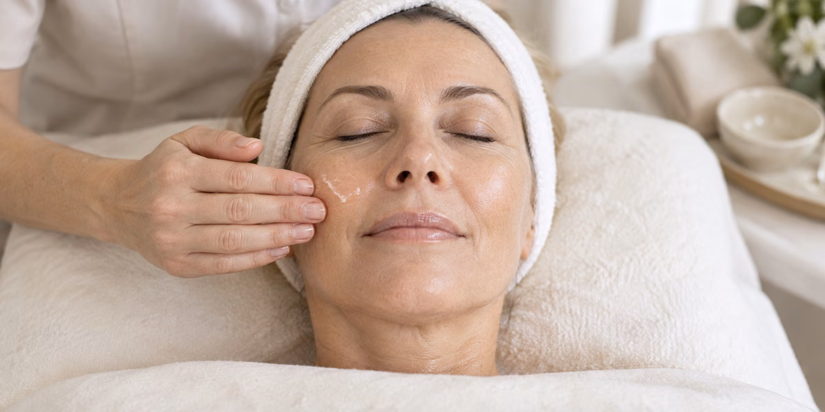 Facial serum application for mature skin