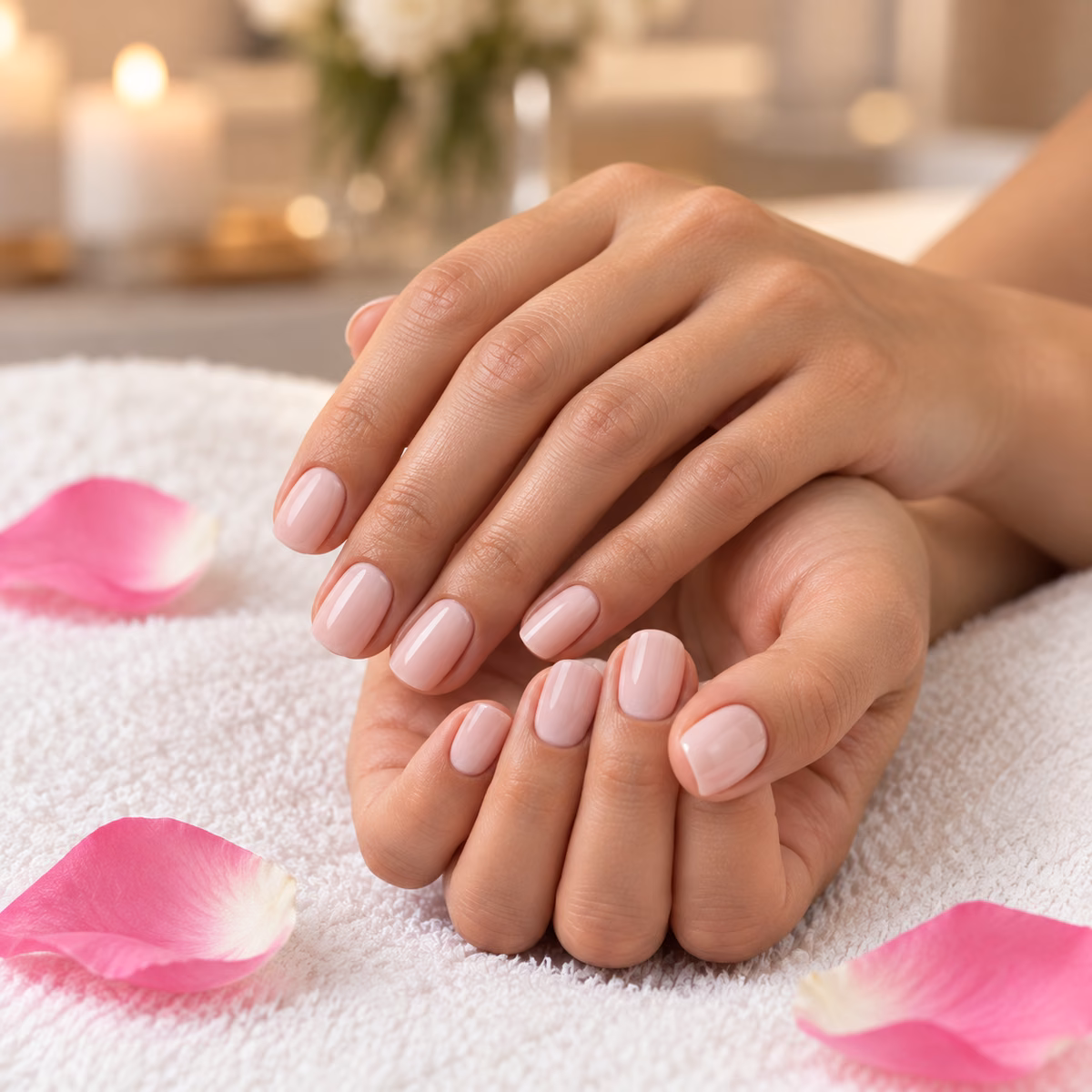 Detailed manicure with softly polished neutral nails